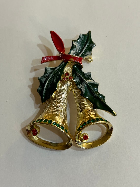 Vintage Christmas Holiday Bells Brooch Pin