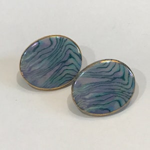 Vintage Ceramic Powder Blue Iridescent Oval Shaped Post Earrings