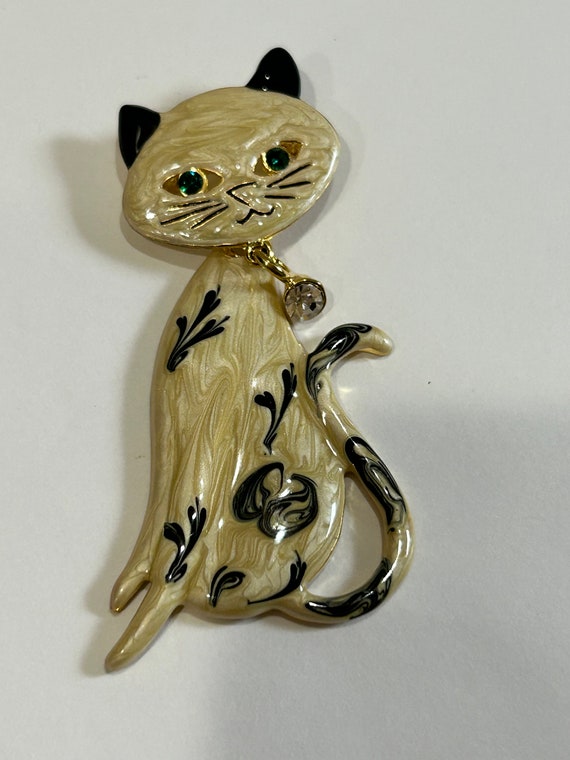Vintage Cat Kitten White Cat Moving Brooch Pin