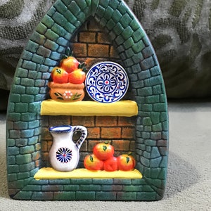 Vintage Mexican Handpainted Art Iron Shaped Ceramic Home Decor
