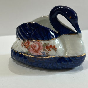 Vintage Porcelain Mini Swan Figure Blue and White Decor
