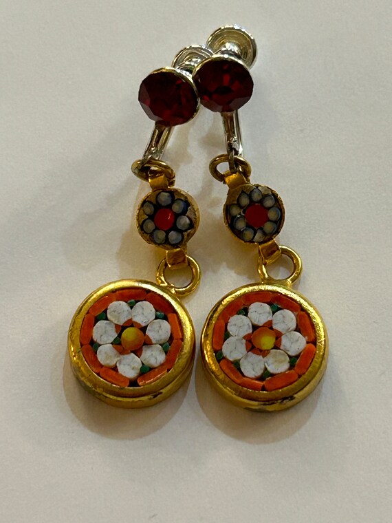 Vintage Screw On Mosaic Dangle Earrings - image 1