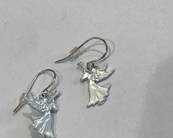 Vintage Lightweight White Iridescent Angel Dangle Earrings