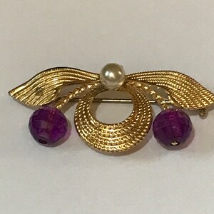 Vintage Gold and Purple Brooch Pin