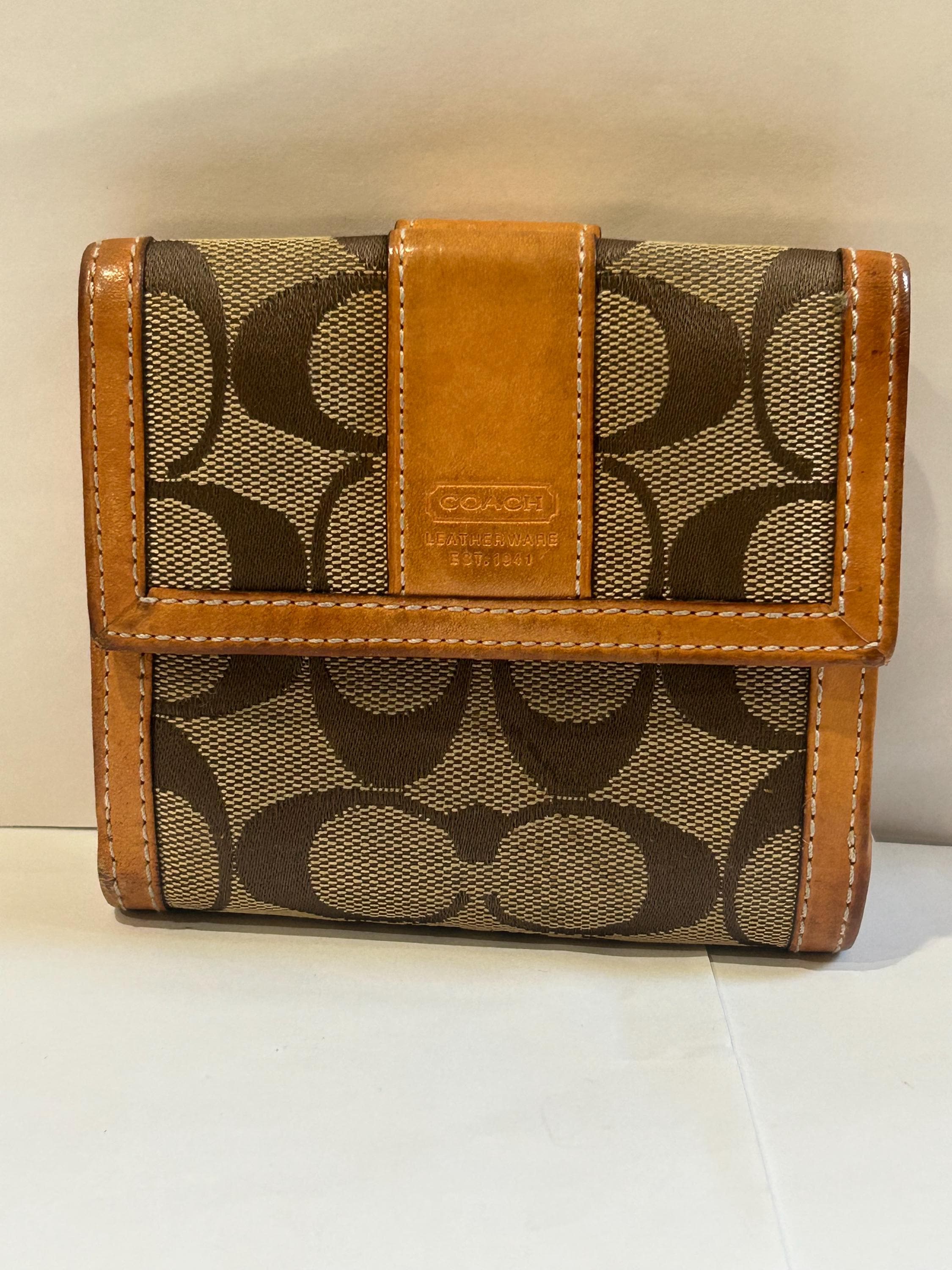 小物 vintage coach signature coinpurse wallet Vintage Coach Wallet Signature Design and Tan Leather - Etsy