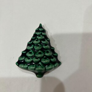 Vintage Christmas Ceramic Holiday Christmas Tree Brooch Pin