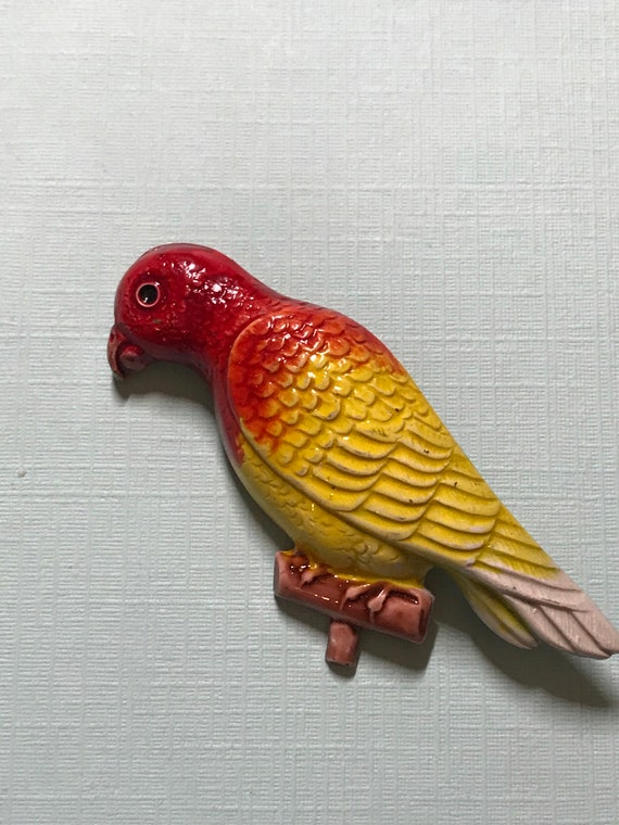 Vintage Parrot Red and Yellow Brooch Pin - image 1