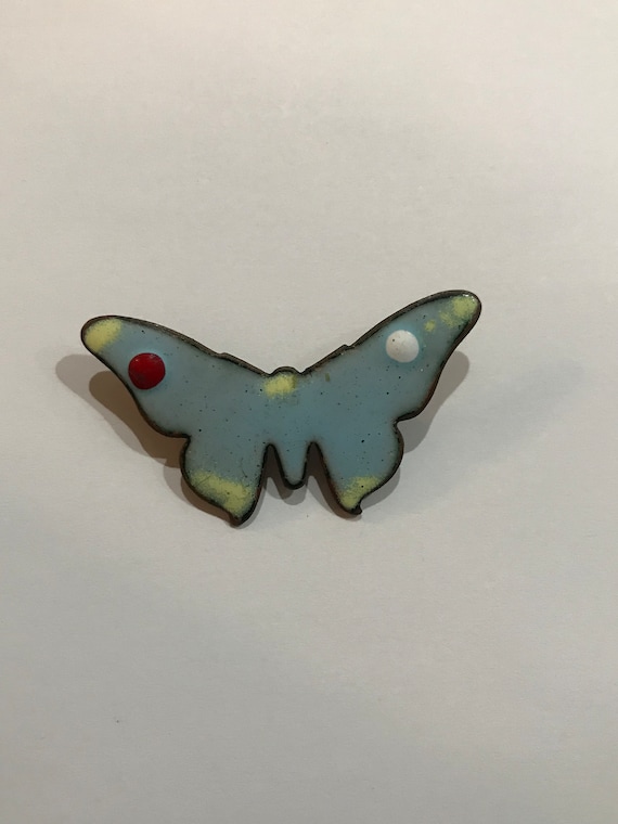 Vintage Enamel Light Blue Butterfly Brooch  Pin