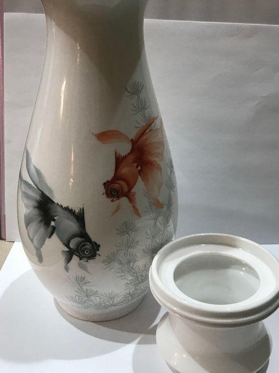 Vintage Japanese Koi Fish Vase Decor With Stand - Etsy