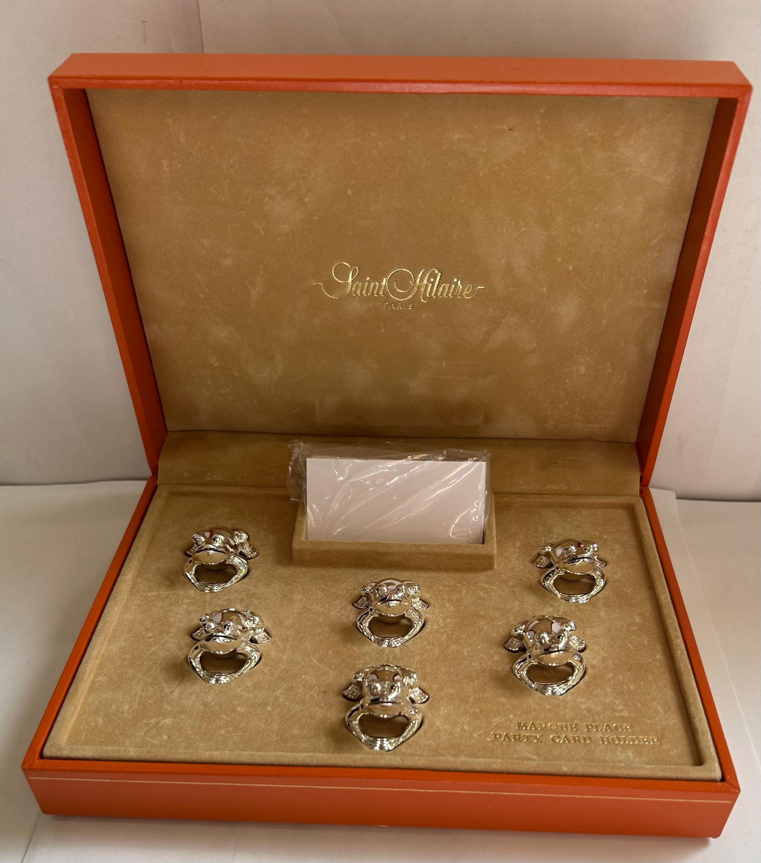 【希少 お宝品 お得品】FROG PRODUCTS サソリ グリーン×ホワイト Saint Hilaire Paris Set of 6 Frogs Shiny Silver Plated Frog Card