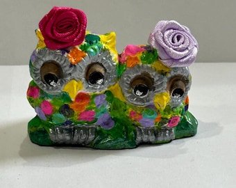 Figura de búho de cerámica, miniatura pintada a mano, 2 pulgadas de alto