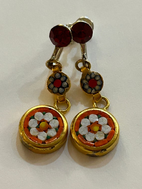 Vintage Screw On Mosaic Dangle Earrings - image 4