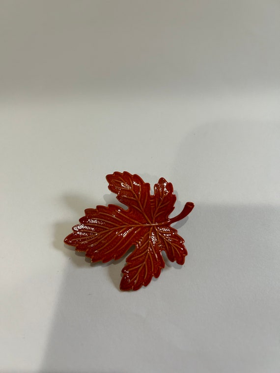 Vintage Orange Metal Leaf Fall Pin Brooch