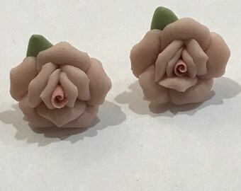 Vintage Porcelain Pink and Green Floral Earrings