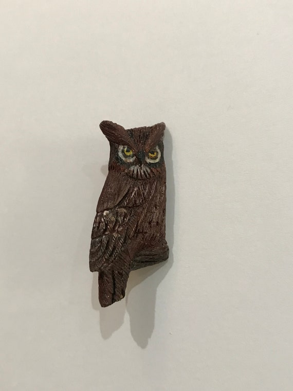 Vintage Handcarved and Painted Owl Brooch  Pin - image 5