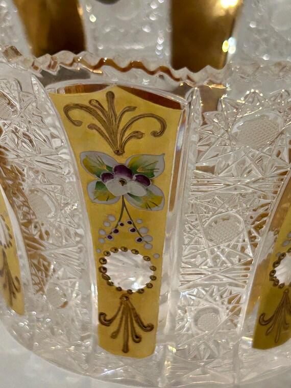 Vintage Bohemia Queen Lace Gold Enamel Hand Cut Czech Crystal