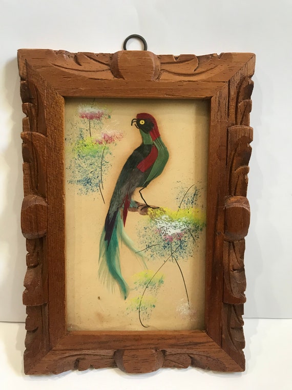Vintage Carved Wooden Frame Handpainted Bird Made of