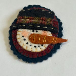 Vintage Christmas Holiday Handmade Fabric Snowman Brooch Pin