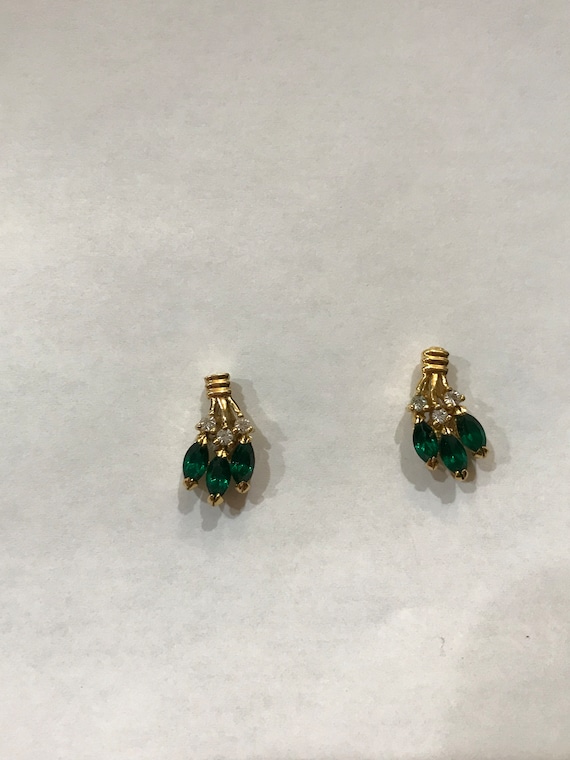 Vintage Green Rhinestone Post Earrings