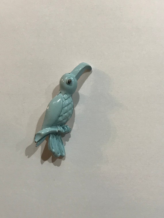 Vintage Pastel Blue Toucan Bird Brooch Pin