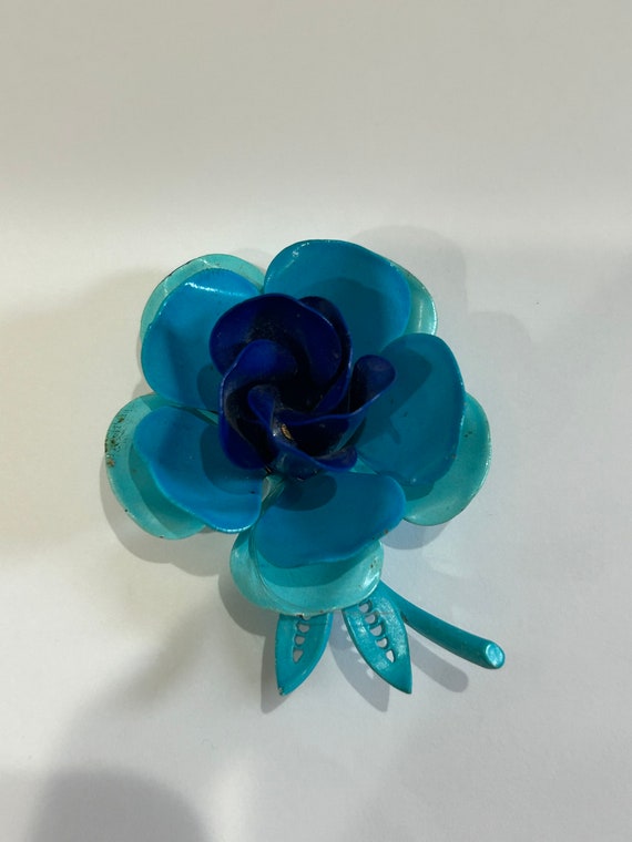 Vintage Shades of Blue Flower Pin Brooch