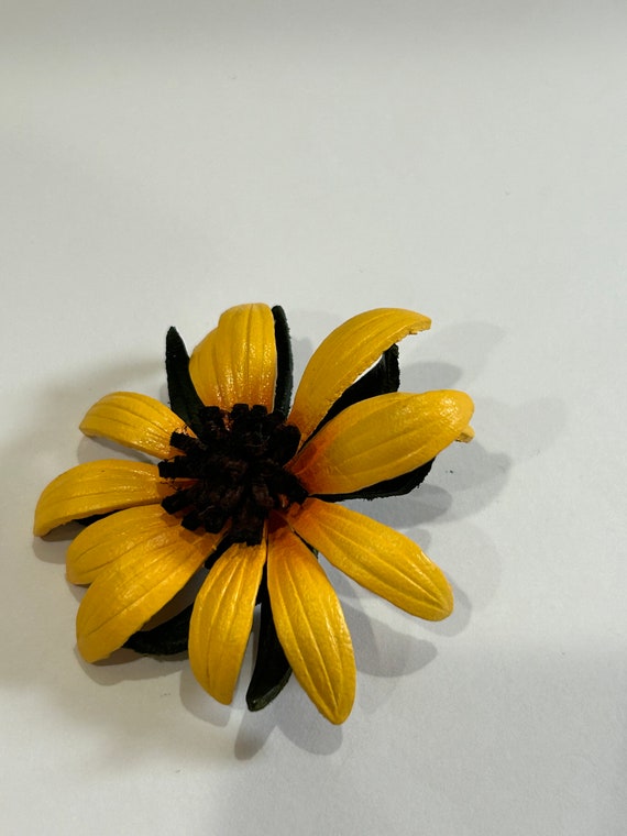 Vintage Sunflower Leather Flower Brooch Pin