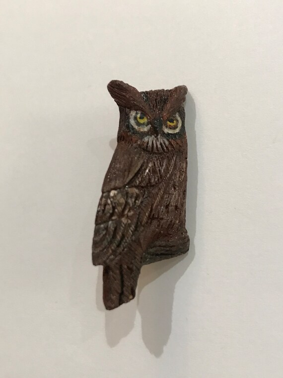 Vintage Handcarved and Painted Owl Brooch  Pin - image 2