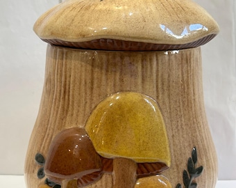 Vintage Handmade Ceramic Mushroom Canister with Lid