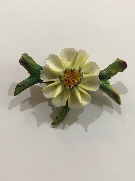 Vintage Porcelain Flower Pin Brooch