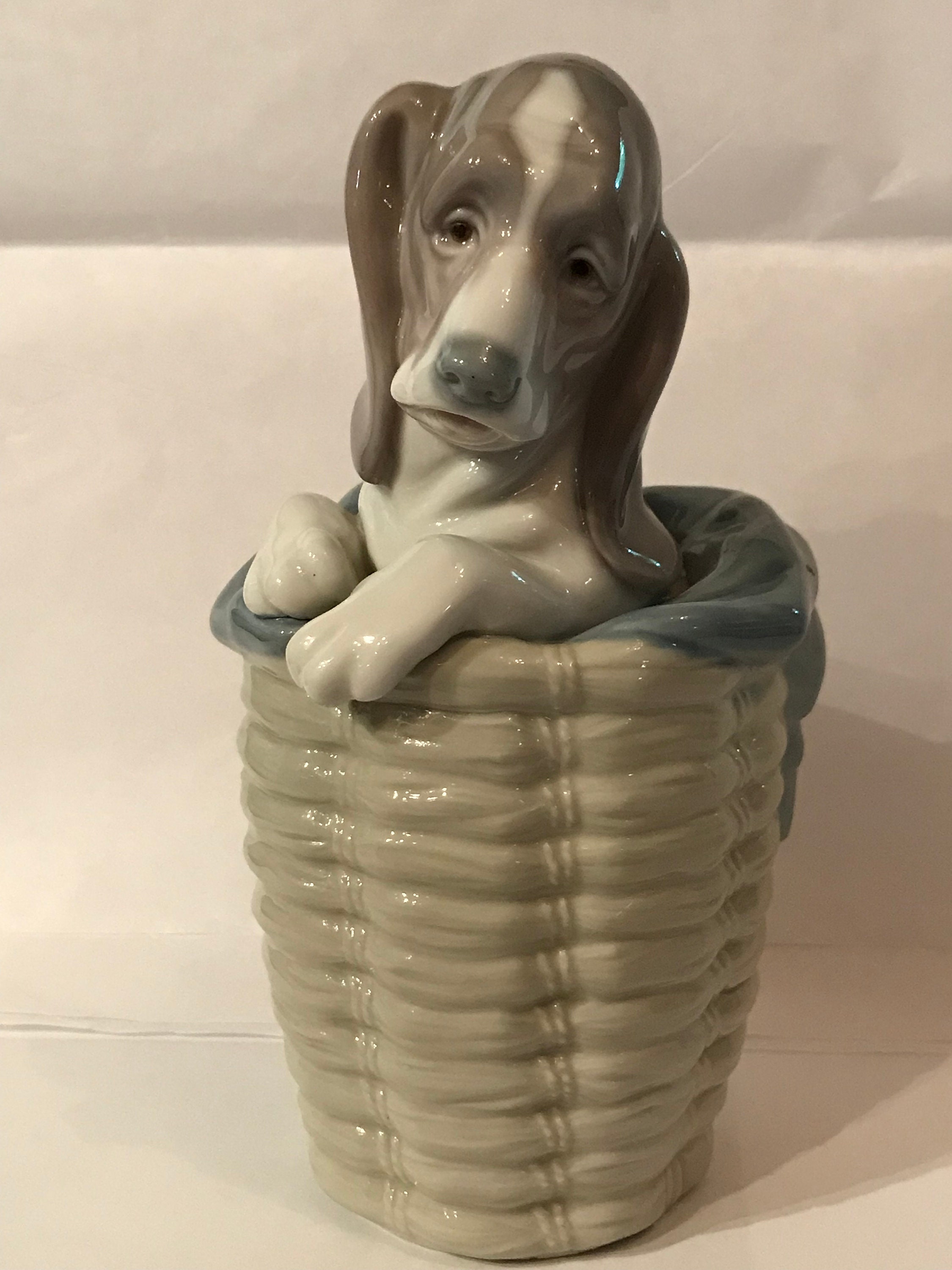 Dog in Basket #1128 by Lladro Figurine - Etsy