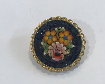 Vintage Navy Blue Italian Floral theme Brooch  Pin