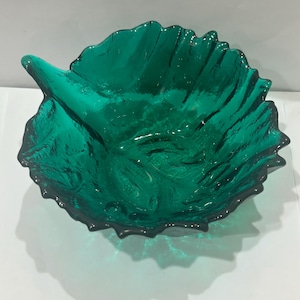 Vintage Blenko Green Cabbage Leaf Glass Bowl Candy Dish Decor