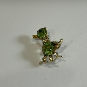 Vintage Mini Green Rhinestone Duck Brooch Pin