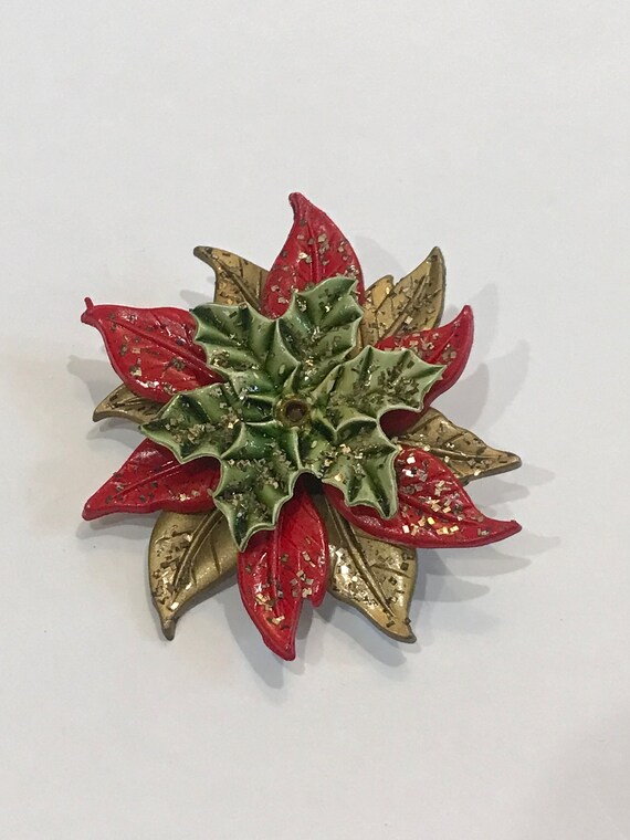 Vintage Christmas Poinsettia HolidayBrooch Pin
