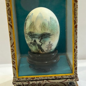 Vintage Chinese Handpainted Egg with Case Mountain Scene