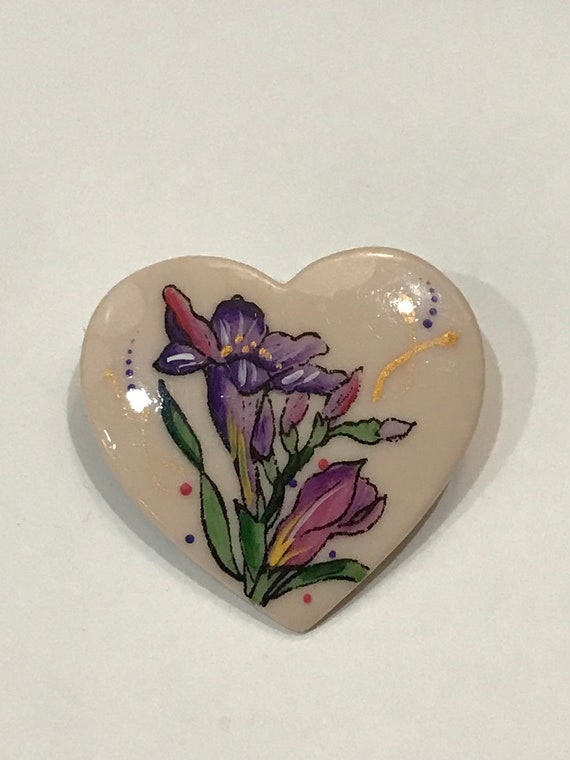 Vintage Ceramic Heart Shaped Purple Orchid Flowers
