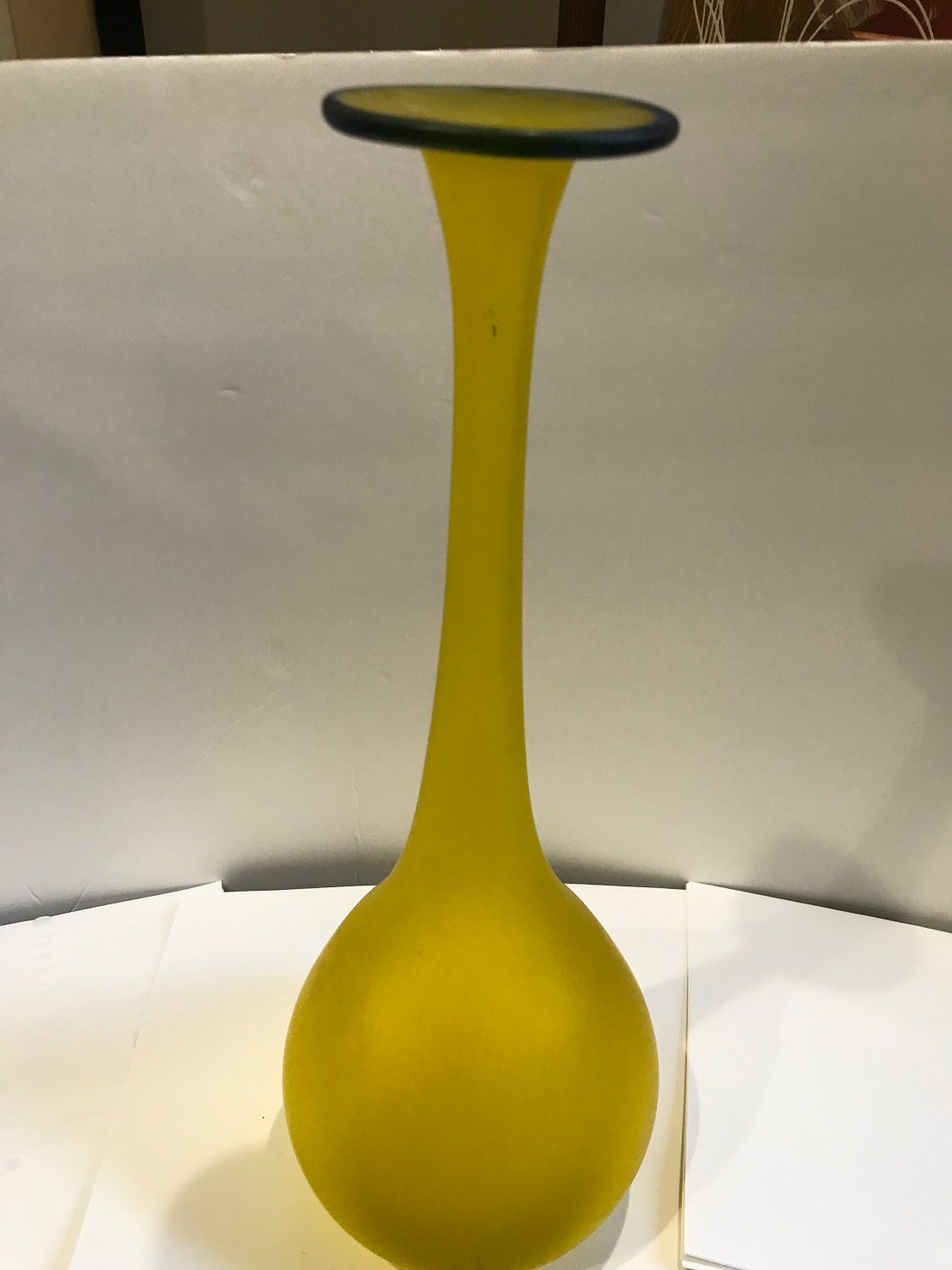 Vintage Yellow Frosted Glass Vase 15 Tall Etsy