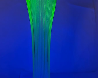 Vintage Vaseline Uranium Glass 10.25” Tall Vase Decor