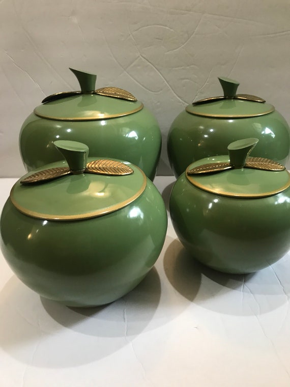 Vintage Apple Green and Gold Canister Set of 4 - Etsy