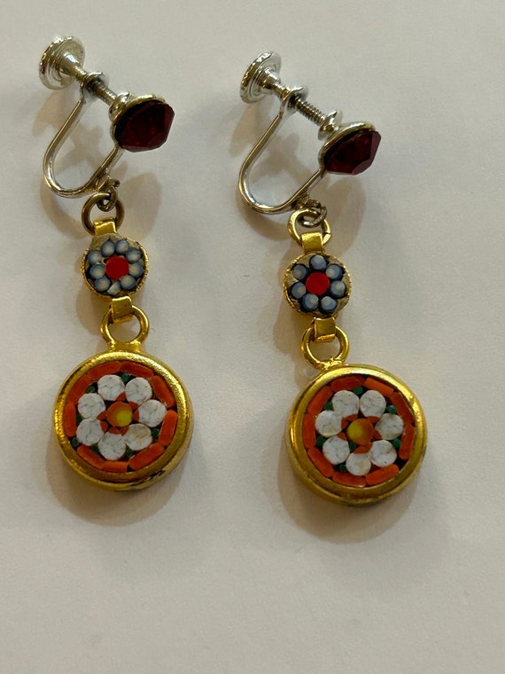 Vintage Screw On Mosaic Dangle Earrings - image 5