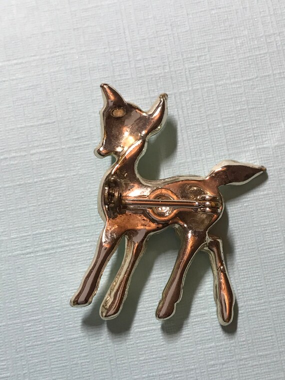 Vintage Baby Deer Fawn Gold and White Brooch Pin - image 3