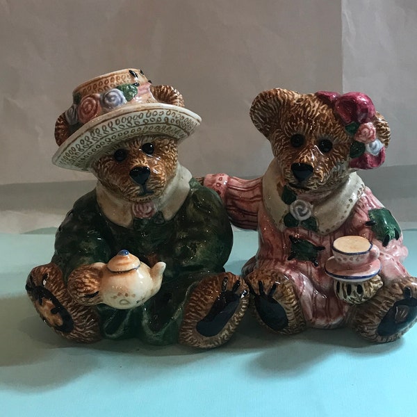 Vintage Ceramic Teddy Bear Boyds Bear Salt and Pepper Duo Figurine