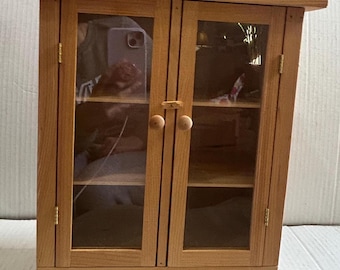 Vintage Handmade Wooden Cabinet with Glass Doors