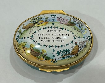 Caja de baratijas de esmalte Halcyon Days de porcelana vintage