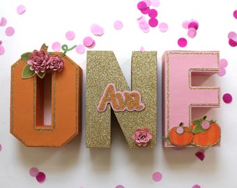 ONE pumpkin standing sign, ONE pumpkin 3D standing letters, Our Little Pumpkin is One birthday, fall girl birthday, pumpkin party centerpiec