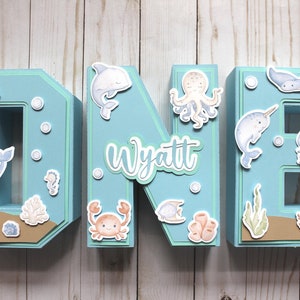 Under the sea letters, ONEder the Sea centerpiece, ONEder the Sea decor, summer first birthday, first birthday boy, sea creatures party.