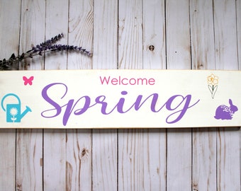 Welcome spring sign, above the door sign, spring signs for wall, spring decor, spring sign decor, white spring sign, easter sign.