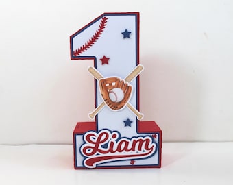 Baseball Number Centerpiece 9 inch tall Baseball 1st birthday, Baseball birthday decor, Our Little Rookie birthday, Baseball cake smash.