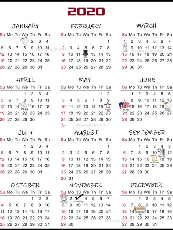 2020 PRINTABLE FEDERAL Icon CALENDAR. | Etsy
