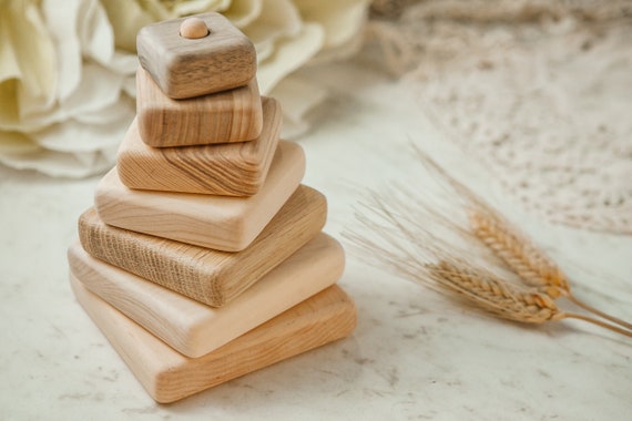 Natural Wood Toy Pyramid Toy Organic Gift Toddler Ring Stacker Wooden Pyramid Baby Toy Montessori Toy Sensory Toys